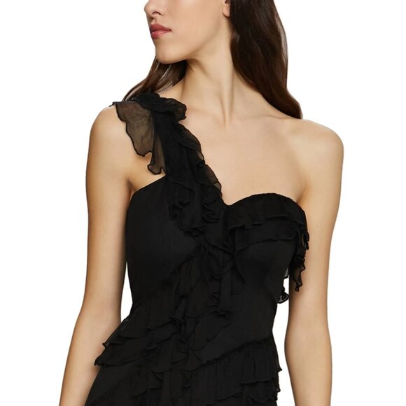 New AMUR Harlow Maxi Dress in Black Silk Sheer Formal One Shoulder Gown Size 4 - Picture 5 of 10